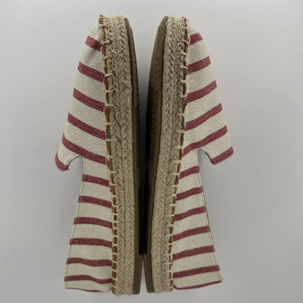 Time and Tru Red Stripe Canvas Espadrille Casual Slip-on Womens Size 6 Flats